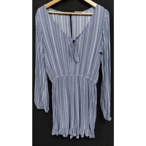 So Vietnam Rayon Striped Romper Blue Long Sleeve V-Neck Size M